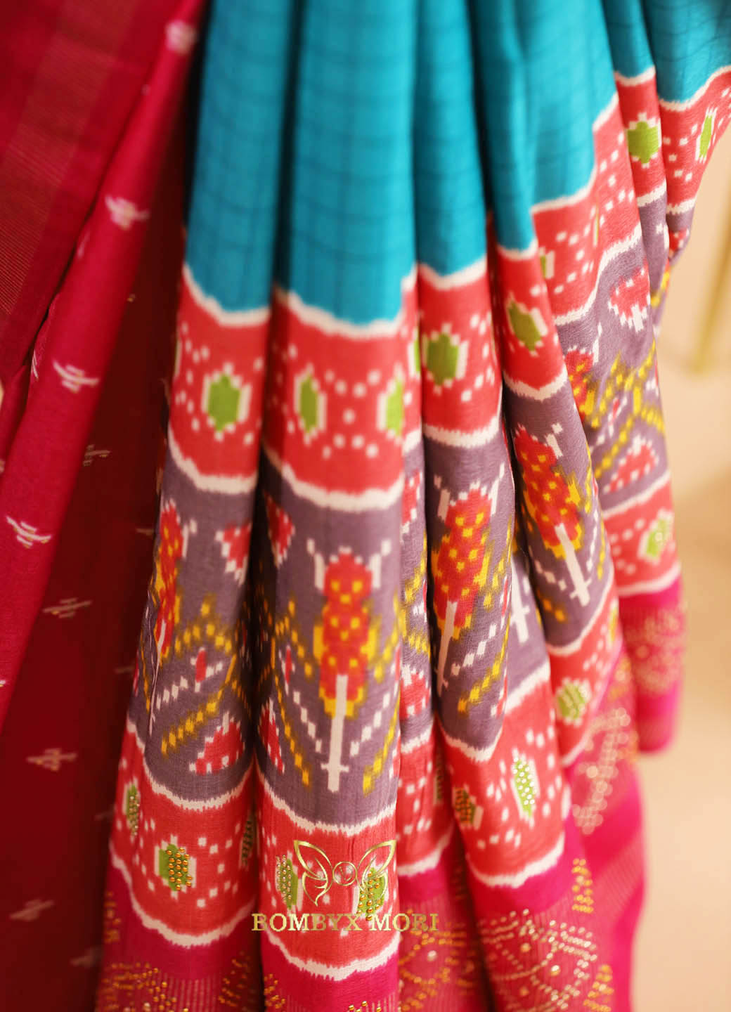 Vibrant Blue Pink Patola Silk Saree