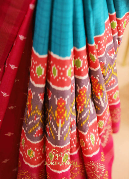 Vibrant Blue Pink Patola Silk Saree