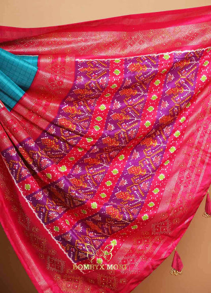 Vibrant Blue Pink Patola Silk Saree