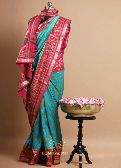 Blossoms Blue Silk Patola Saree