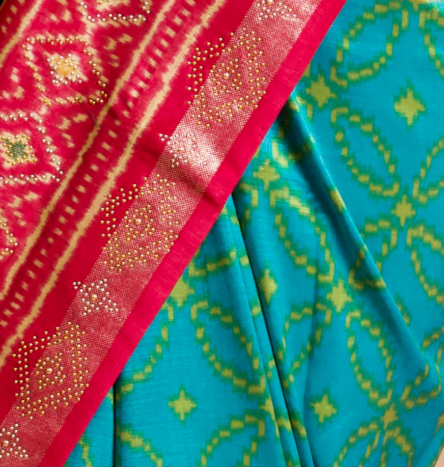 Blossoms Blue Silk Patola Saree