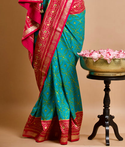 Blossoms Blue Silk Patola Saree