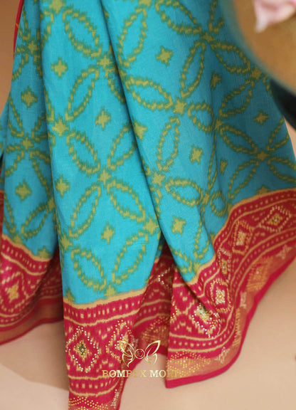 Blossoms Blue Silk Patola Saree