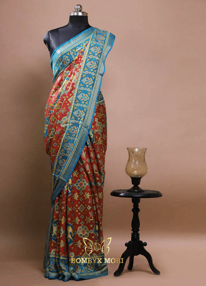 Red and blue Patola Saree