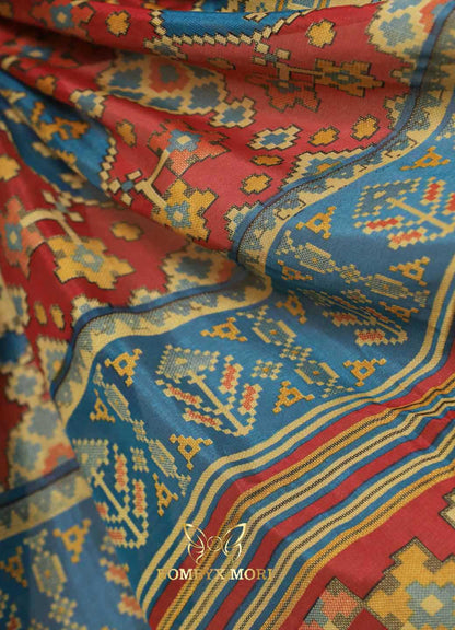 Red and blue Patola Saree