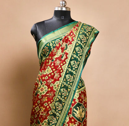 Red and Green Patola Saree