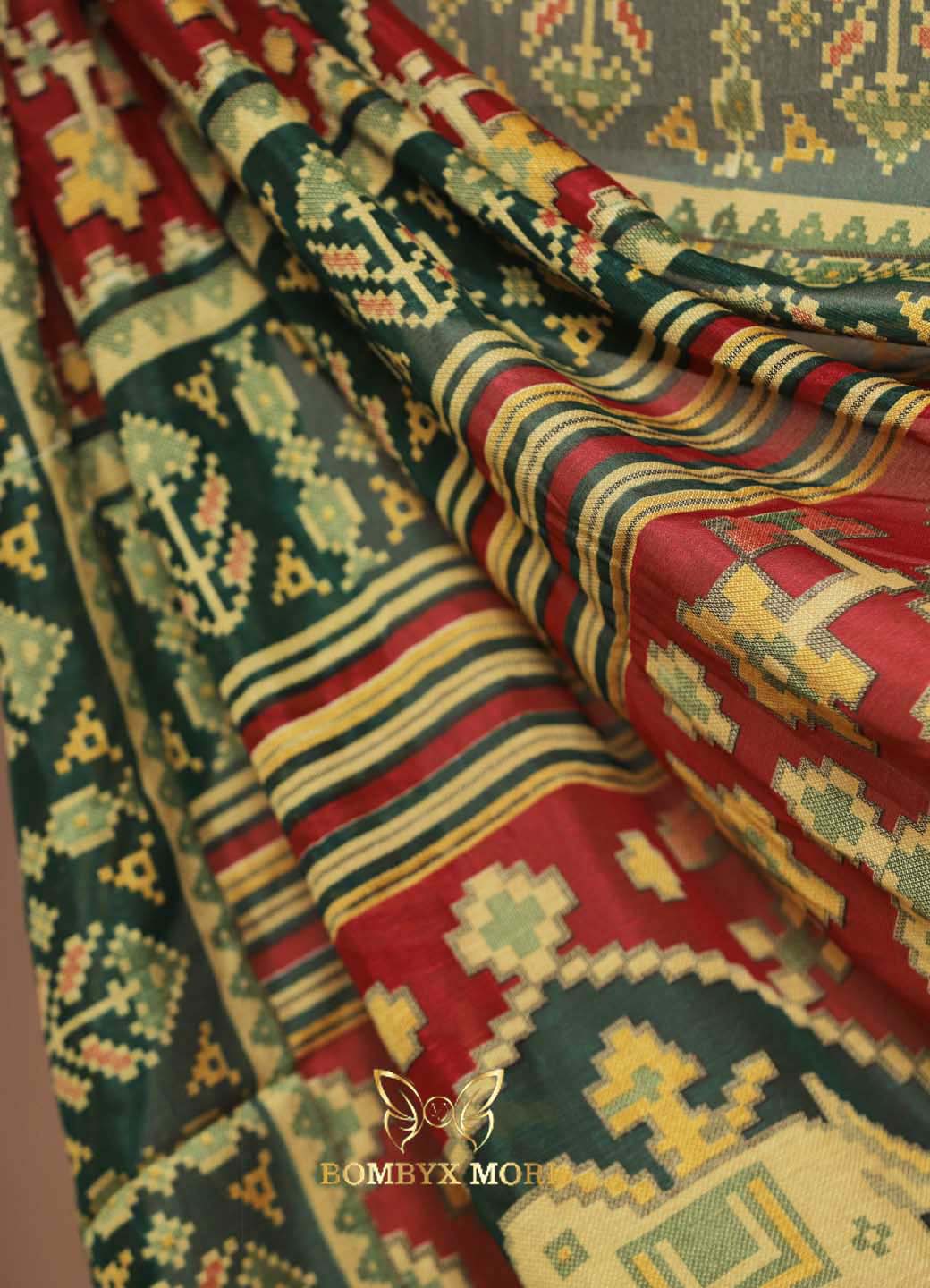 Red and Green Patola Saree