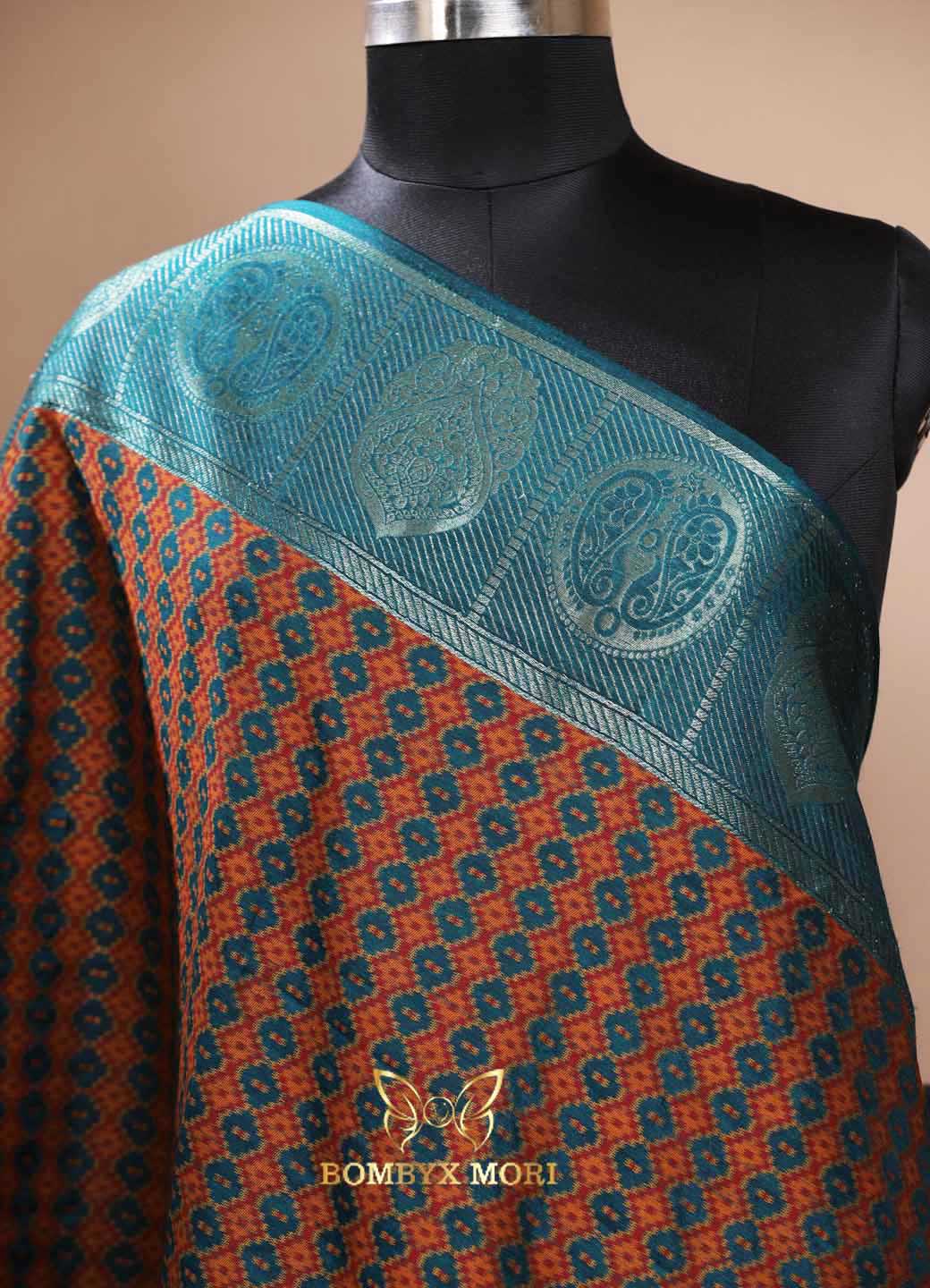 Blue and green Fusion Patola Saree