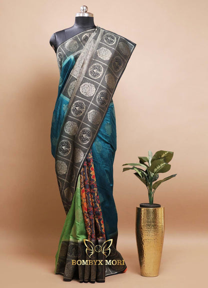 Blue and green Fusion Patola Saree