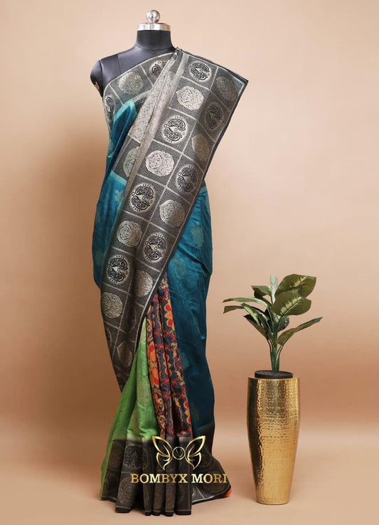 Blue and green Fusion Patola Saree