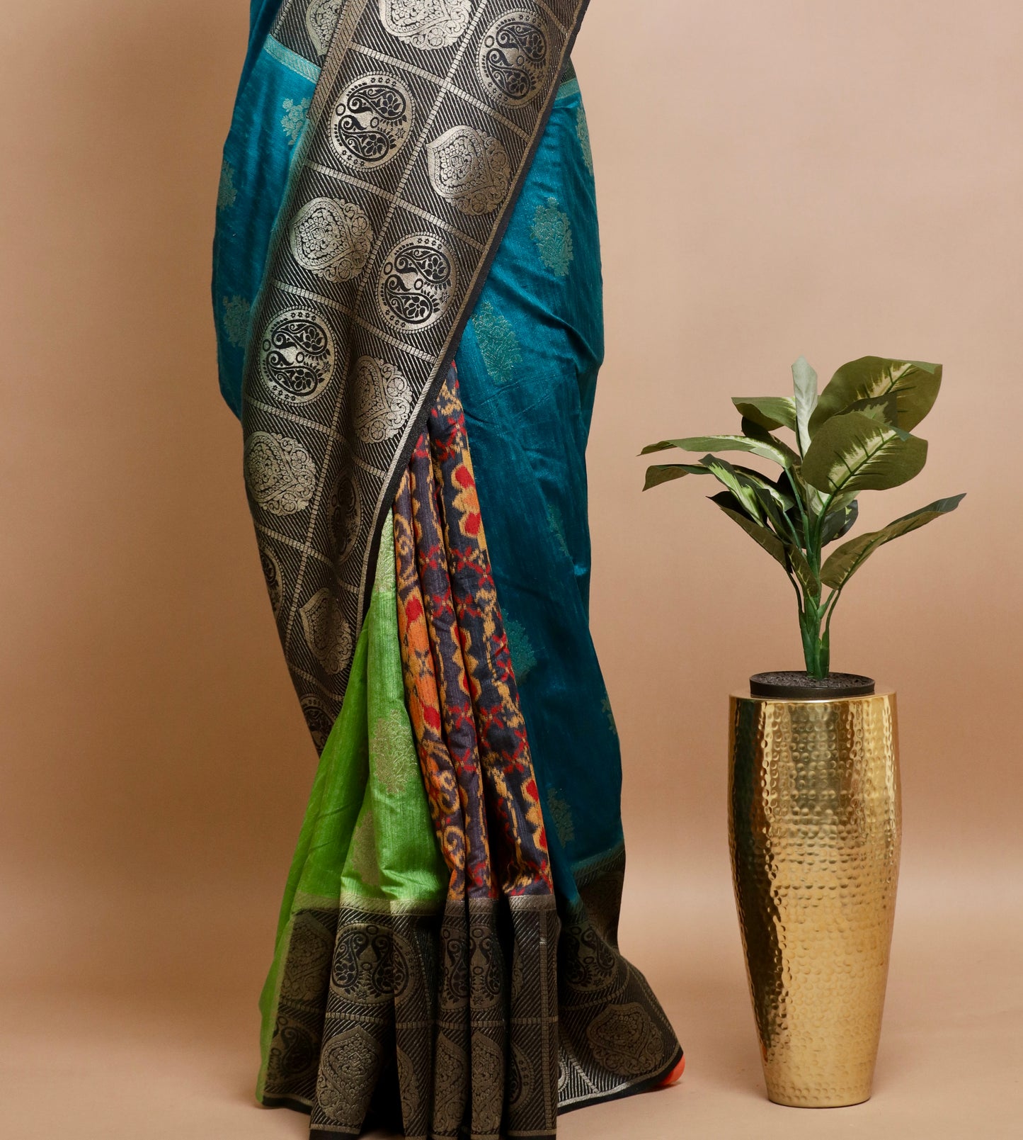 Blue and green Fusion Patola Saree