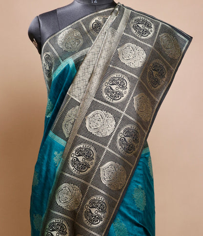 Blue and green Fusion Patola Saree