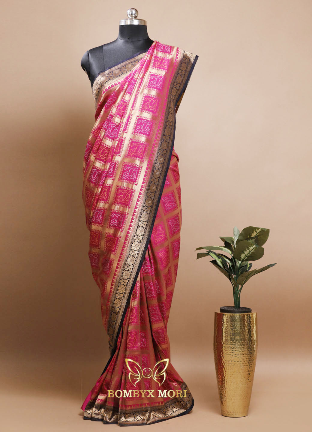 Pink Gharchola Bandhani Saree