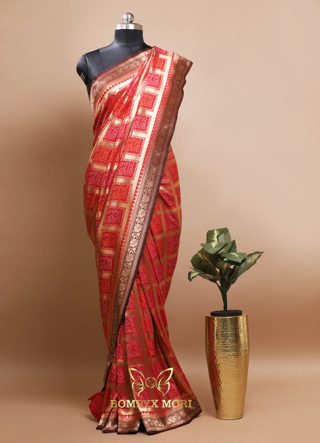 Checkered Red Gharchola Silk Saree