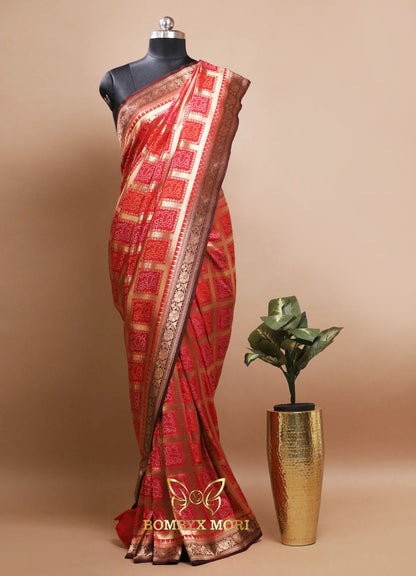 Checkered Red Gharchola Silk Saree