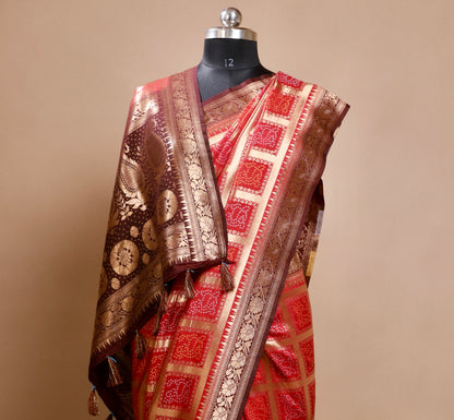 Checkered Red Gharchola Silk Saree