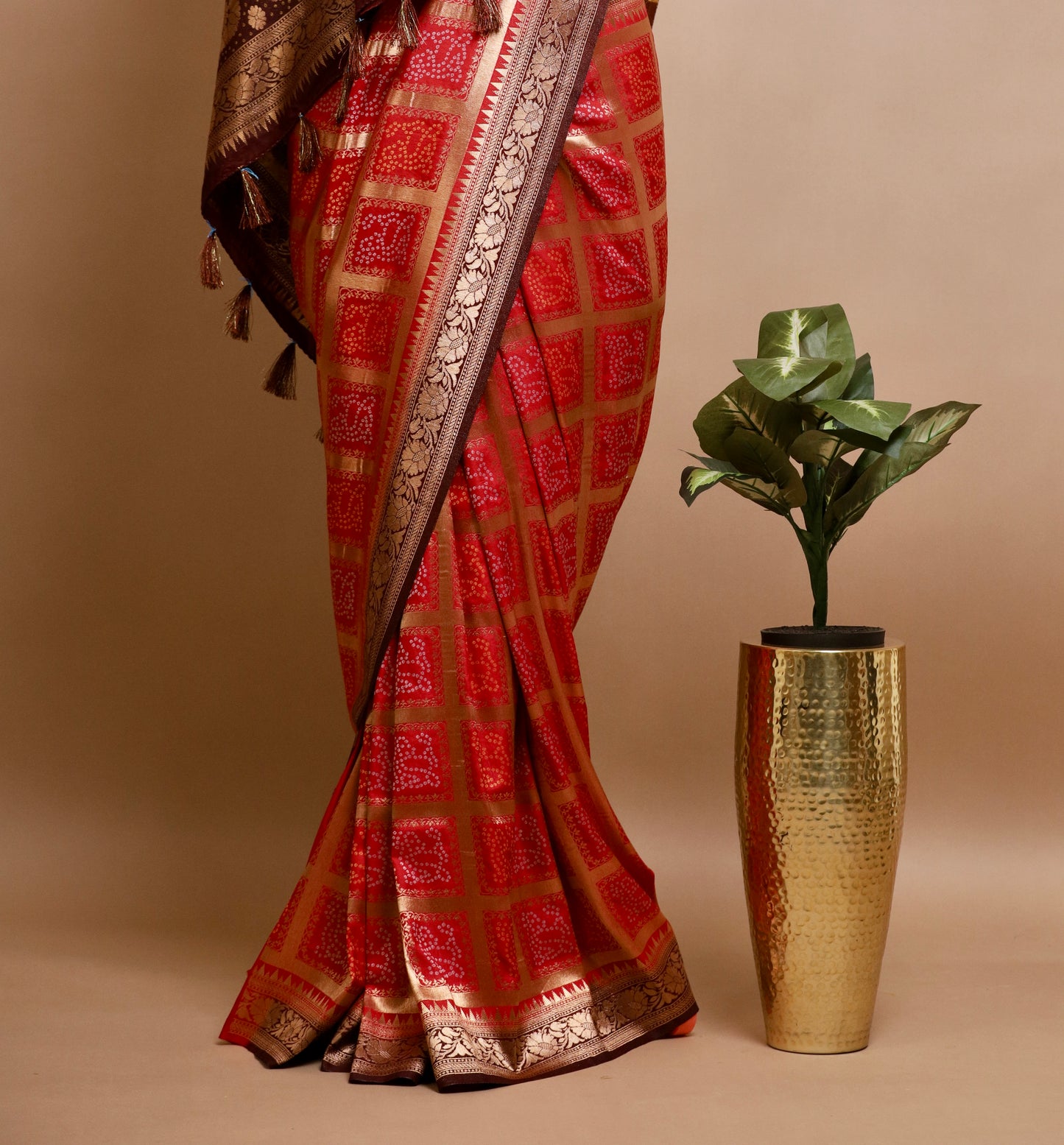 Checkered Red Gharchola Silk Saree