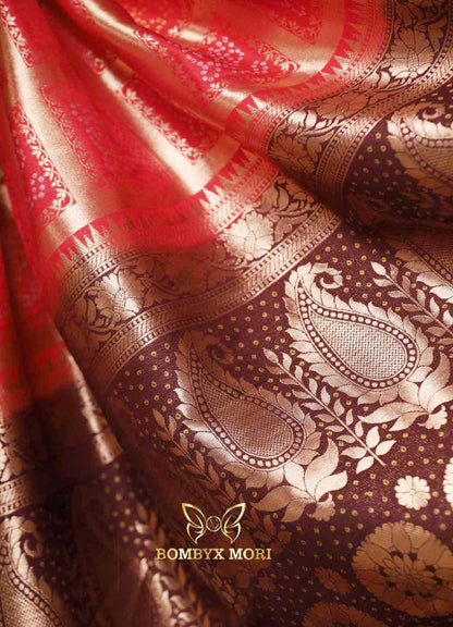 Checkered Red Gharchola Silk Saree