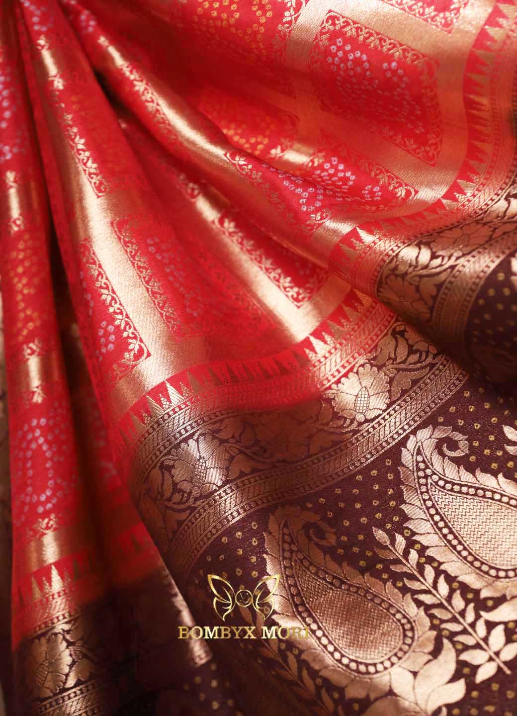 Checkered Red Gharchola Silk Saree