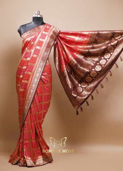 Checkered Red Gharchola Silk Saree