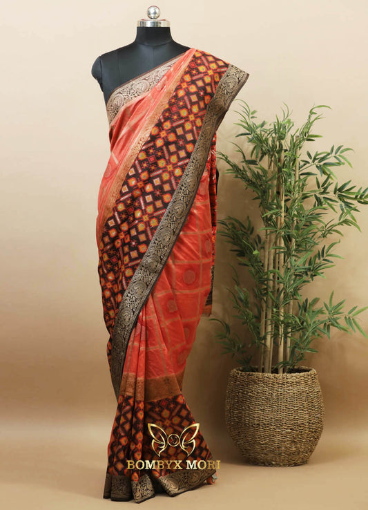 Radiant Fusion Orange Gharchola Patola Saree