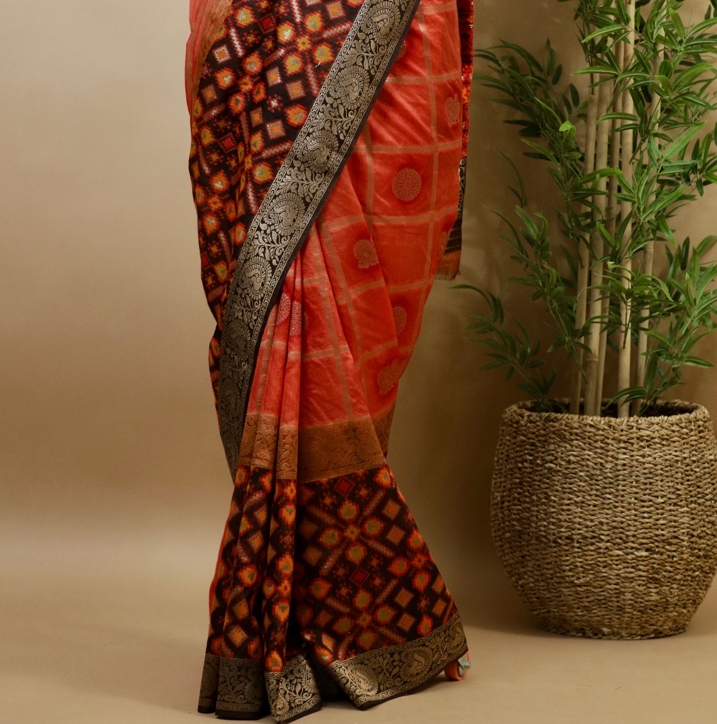 Radiant Fusion Orange Gharchola Patola Saree