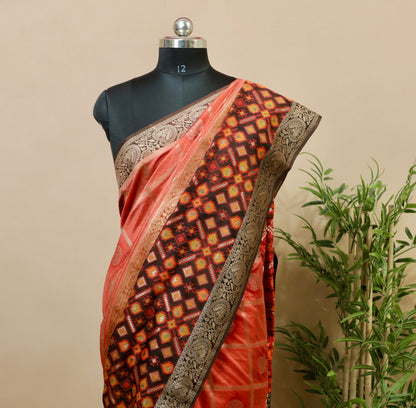 Radiant Fusion Orange Gharchola Patola Saree