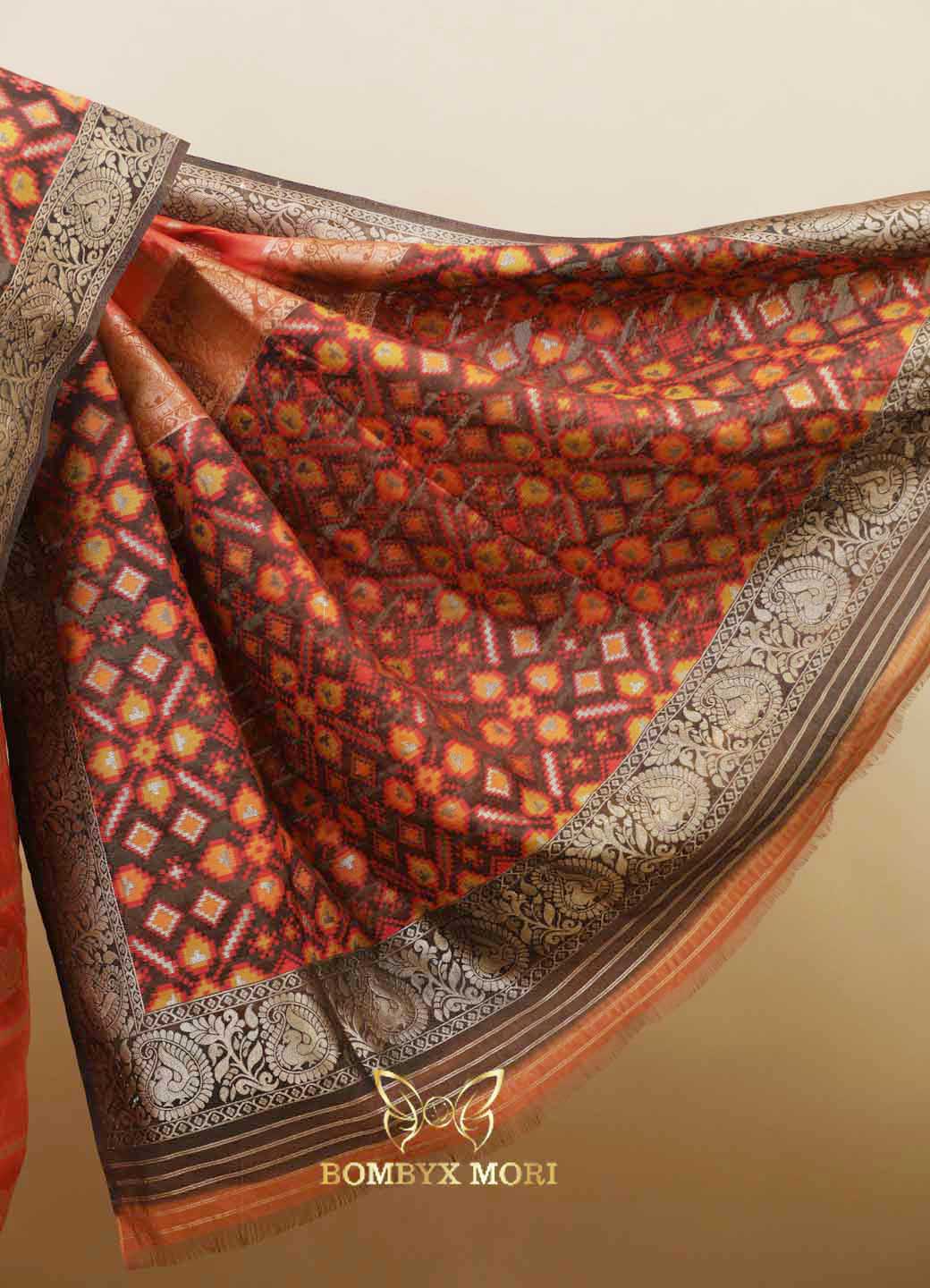 Radiant Fusion Orange Gharchola Patola Saree