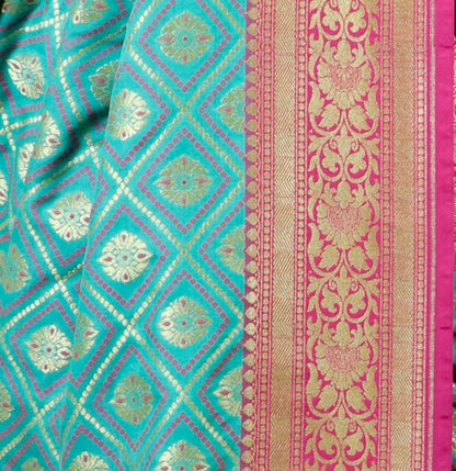 Sea Green And Pink Gharchola Banarasi Silk Saree