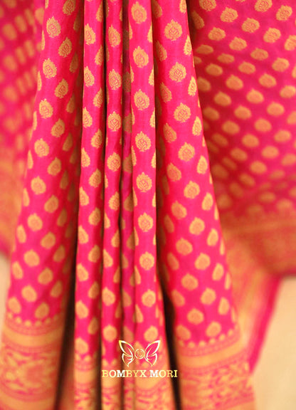 Sea Green And Pink Gharchola Banarasi Silk Saree