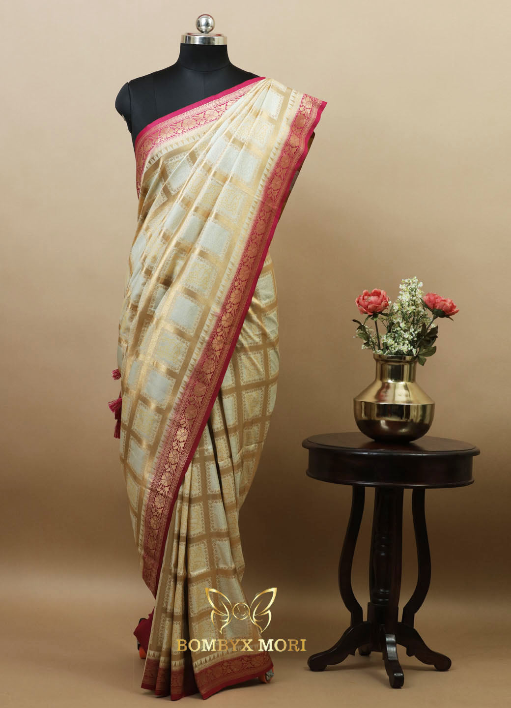 Charming Bandhni White Gharchola Saree