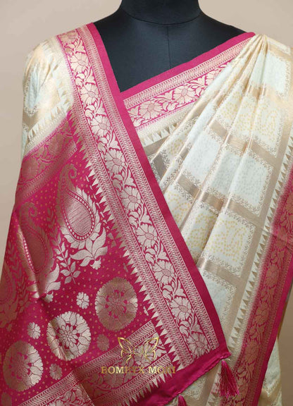 Charming Bandhni White Gharchola Saree