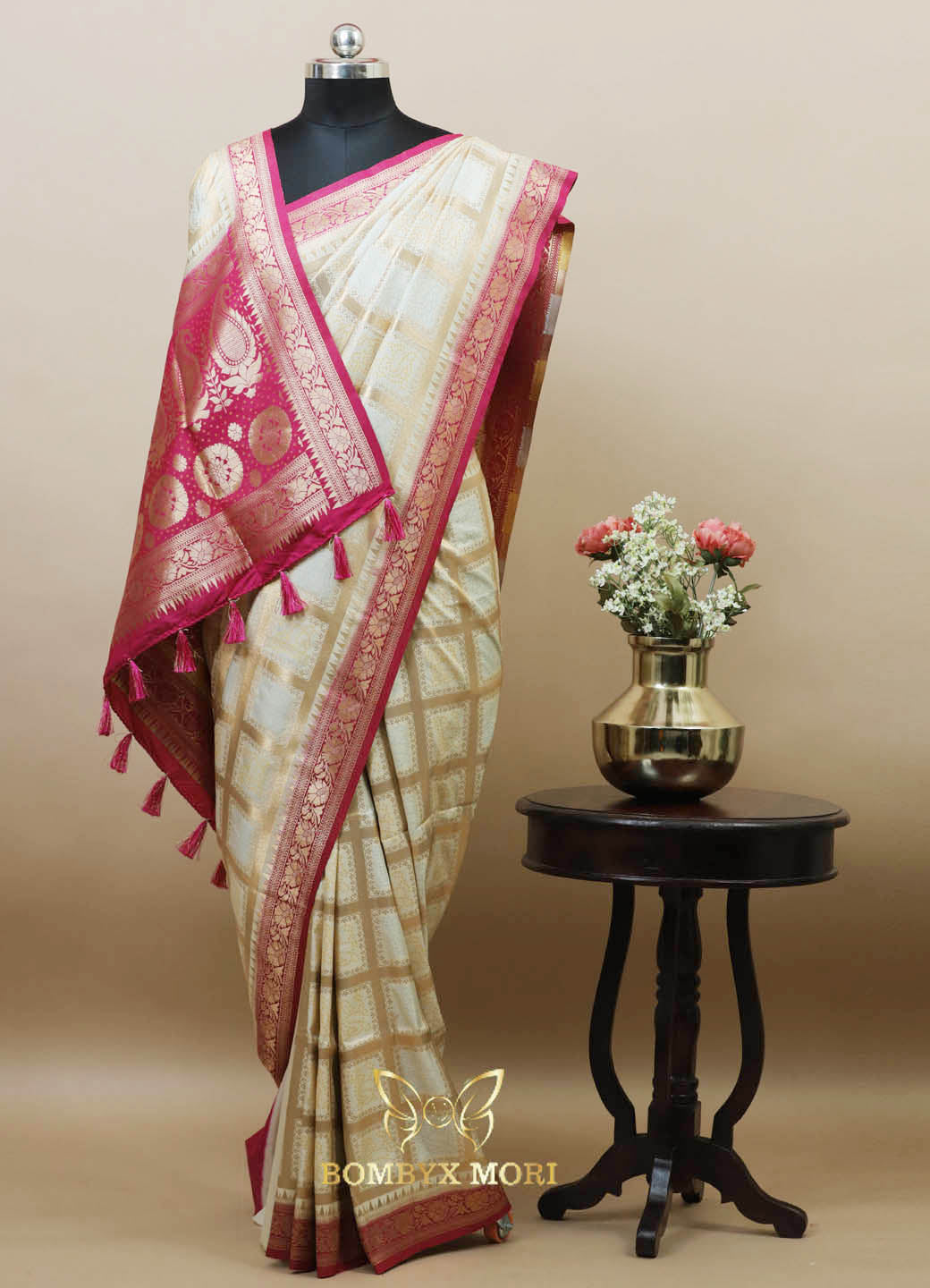 Charming Bandhni White Gharchola Saree