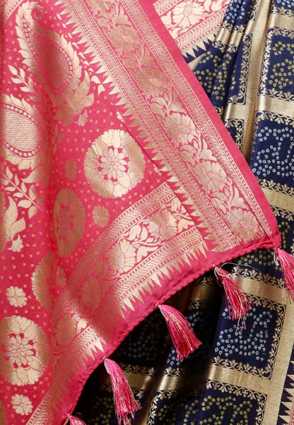 Pink & Blue Festive Gharchola Silk Saree