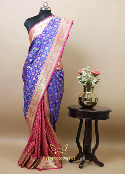 Harmony Blue Pink Gharchola Banarasi Silk Saree