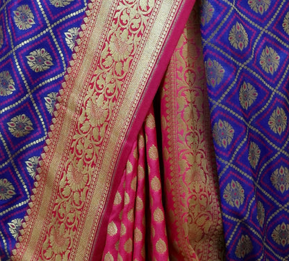 Harmony Blue Pink Gharchola Banarasi Silk Saree