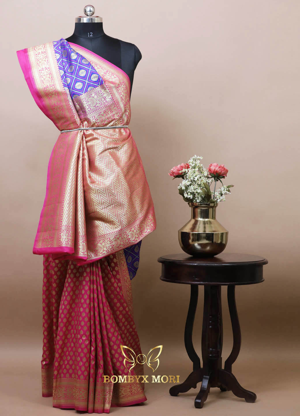 Harmony Blue Pink Gharchola Banarasi Silk Saree