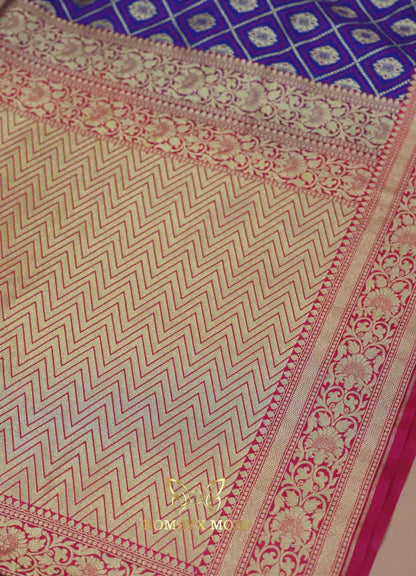 Harmony Blue Pink Gharchola Banarasi Silk Saree