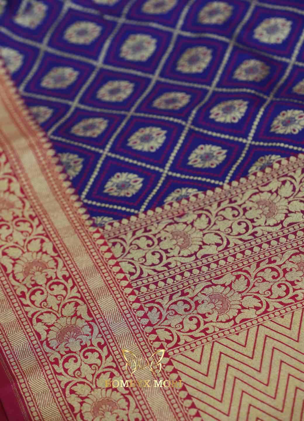 Harmony Blue Pink Gharchola Banarasi Silk Saree