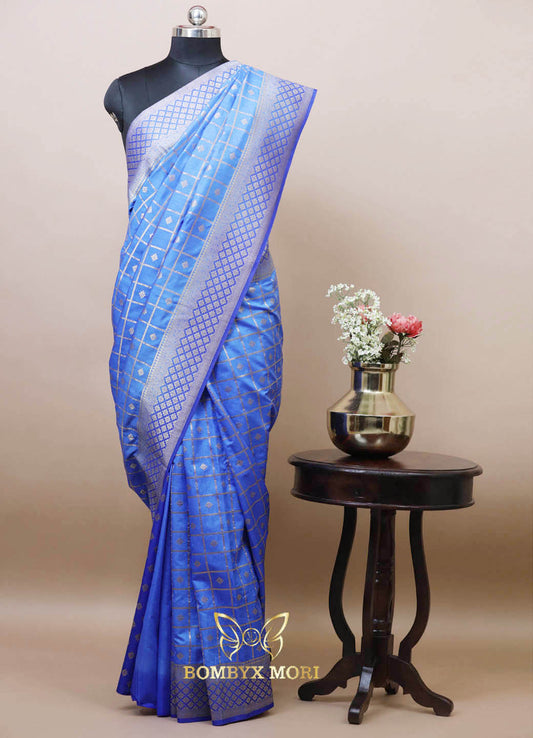 Majestic Blue Gharchola Silk Saree