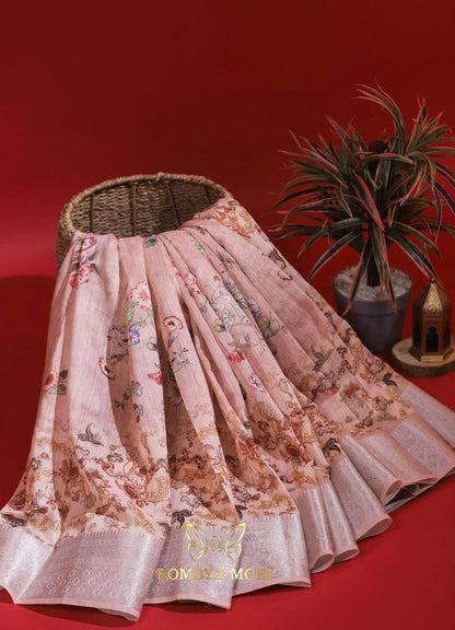 Kalamkari Rose Pink linen Mudrita