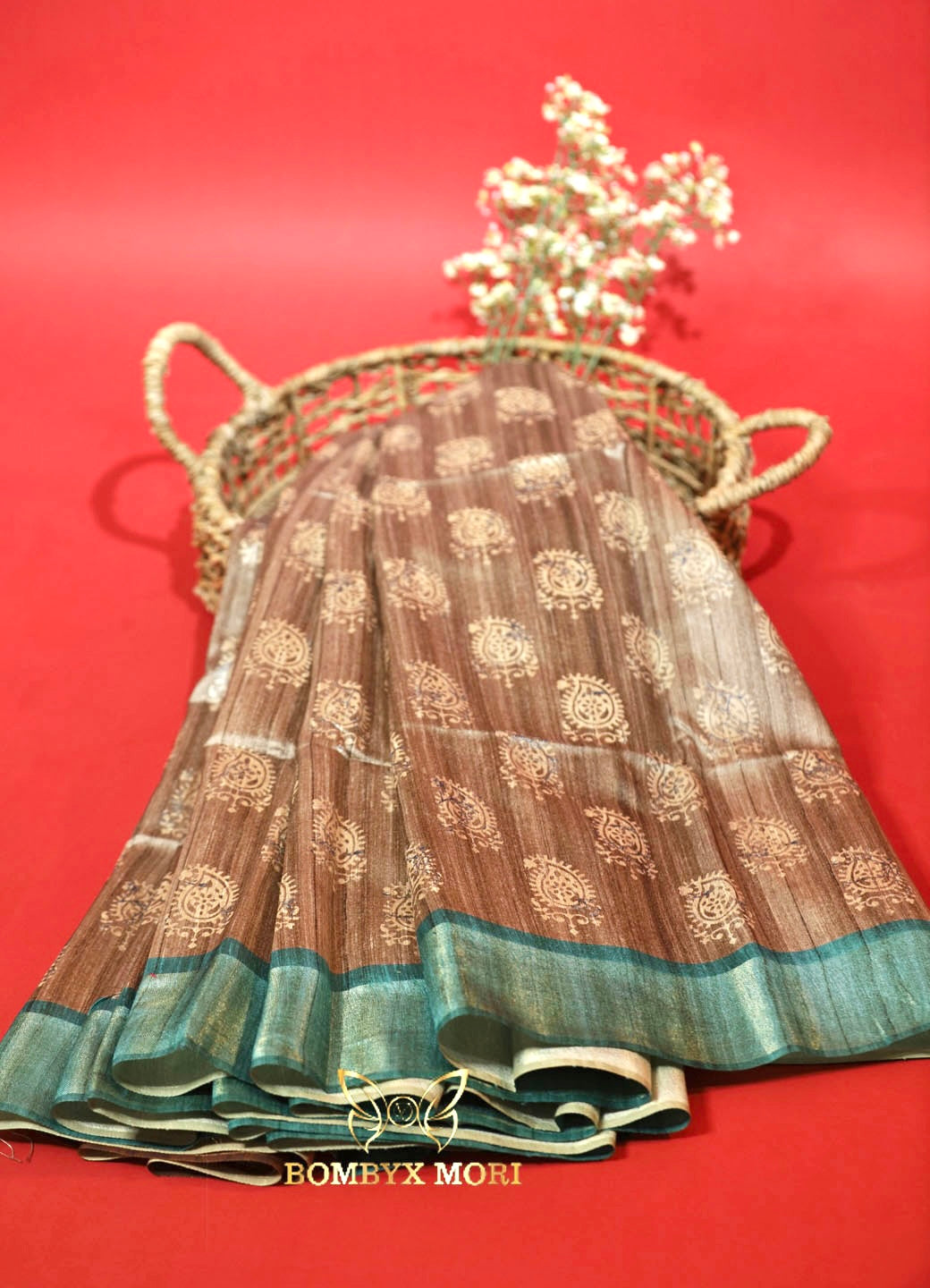 Sugar Brown and Dark Cyan Handloom Saree