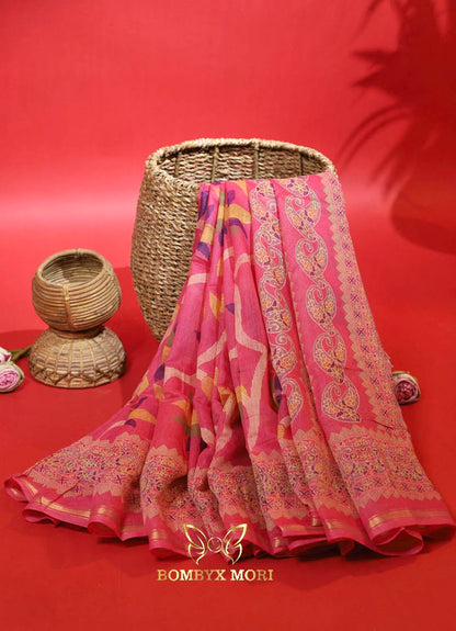 Pink  Handloom Saree