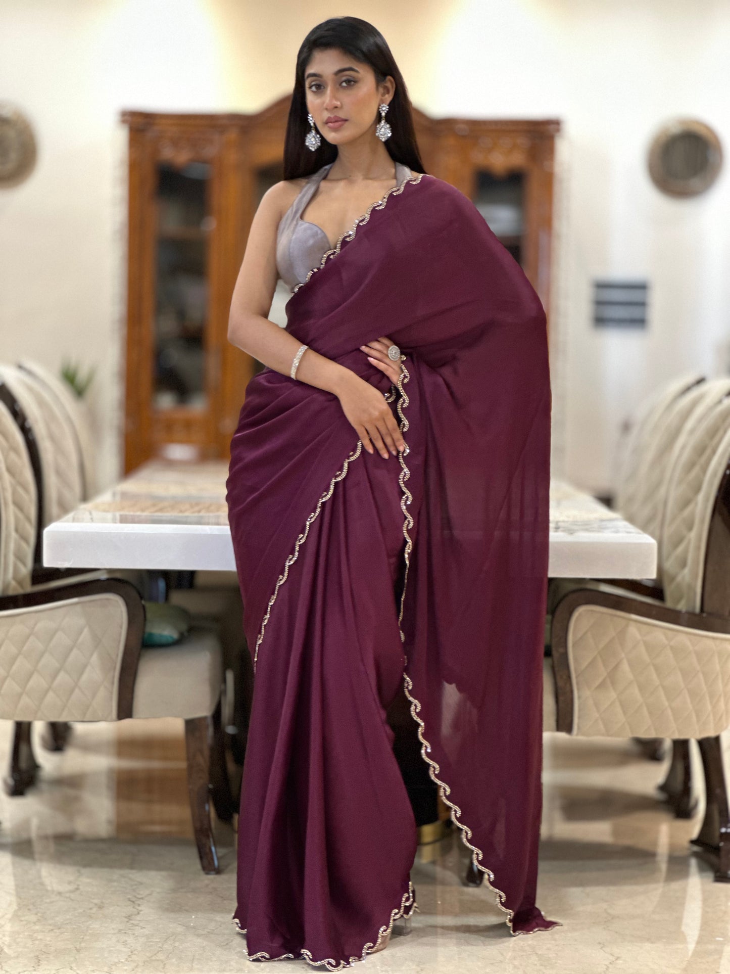 Wine Swarovski Saree