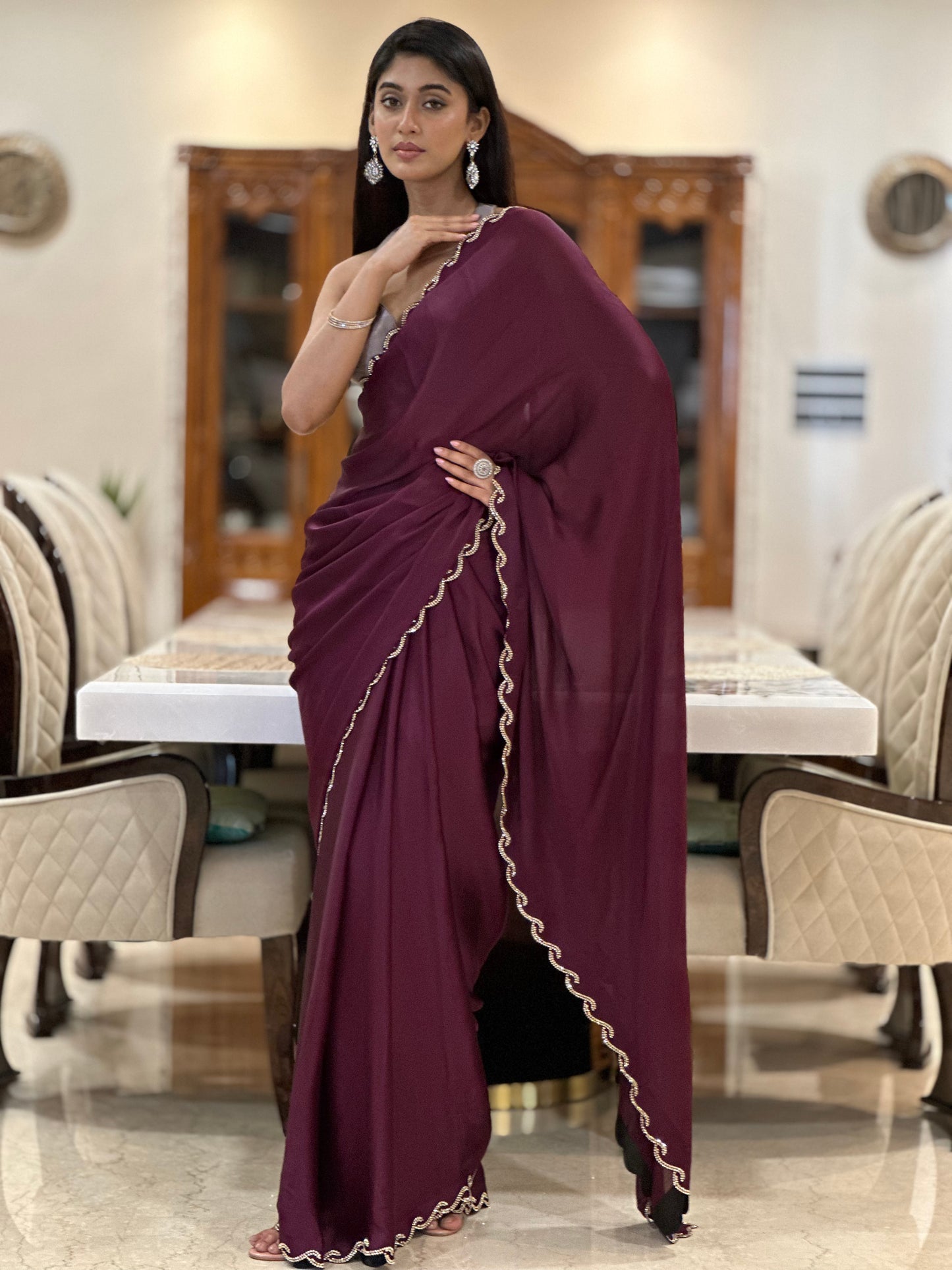 Wine Swarovski Saree