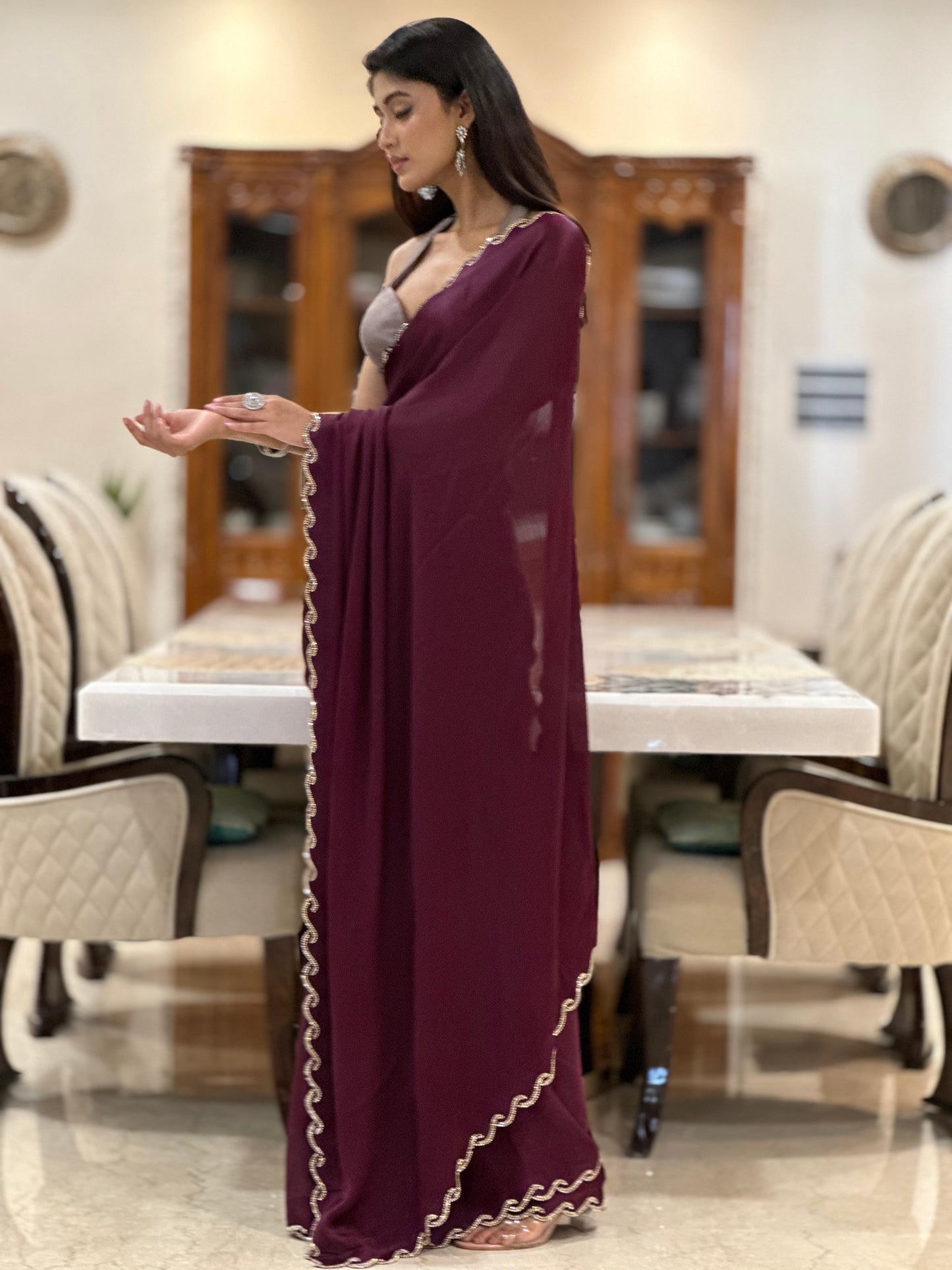 Wine Swarovski Saree