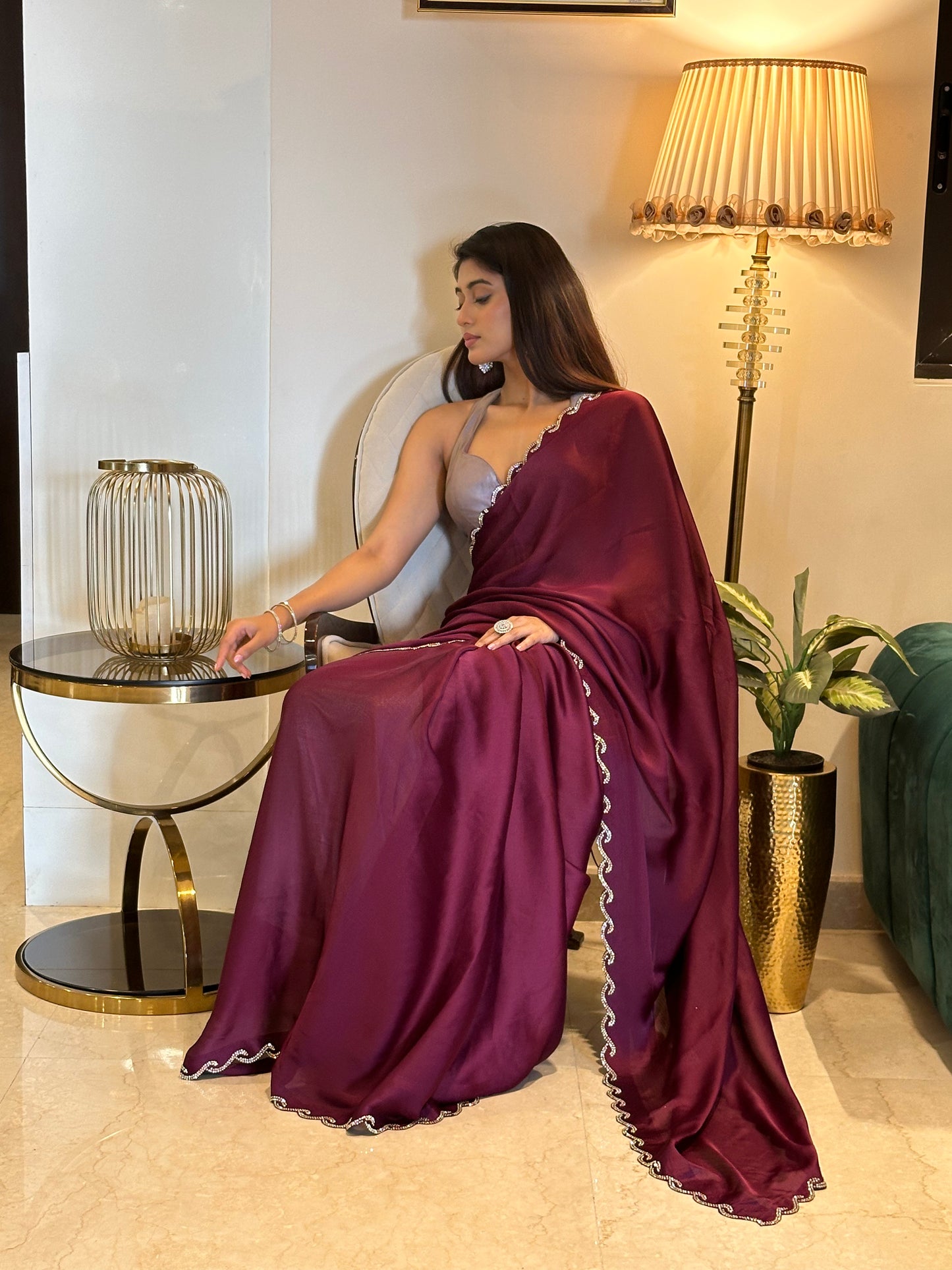 Wine Swarovski Saree