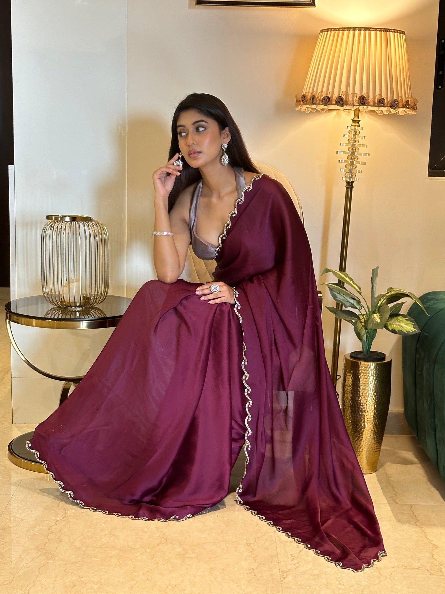 Wine Swarovski Saree