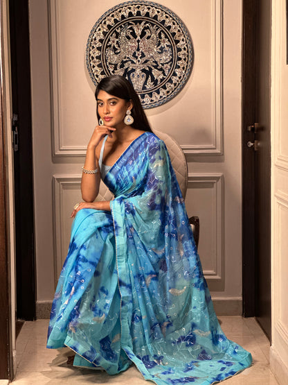 Blue Tie Dye Saree