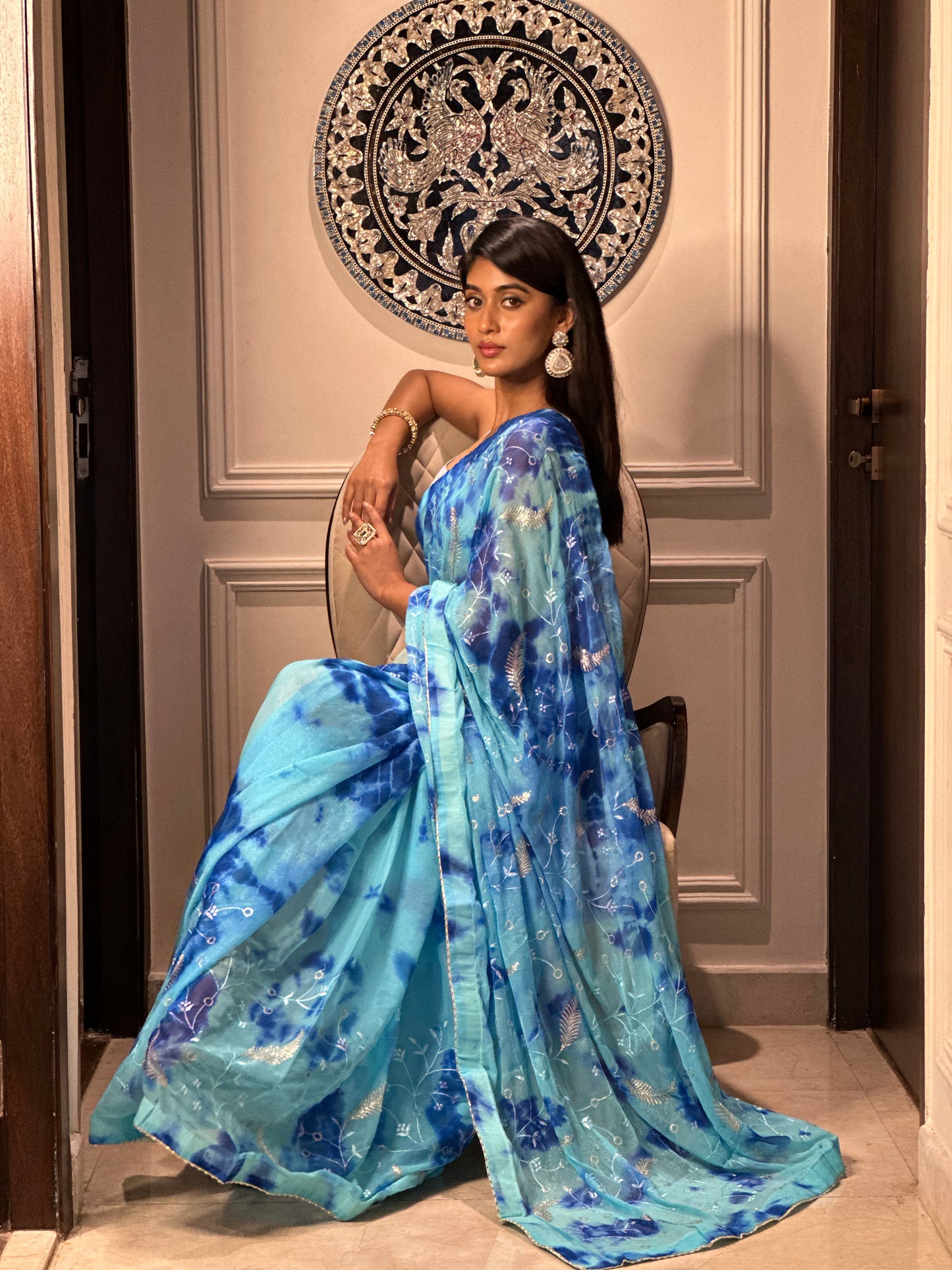 Blue Tie Dye Saree